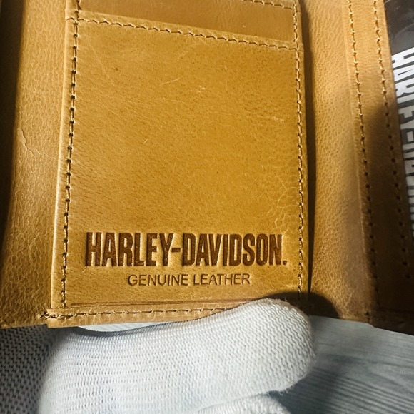HARLEY-DAVIDSON Wallet Tri-Fold Leather Cognac Brown Bar Shield Logo Mens RFID - Picture 6 of 9